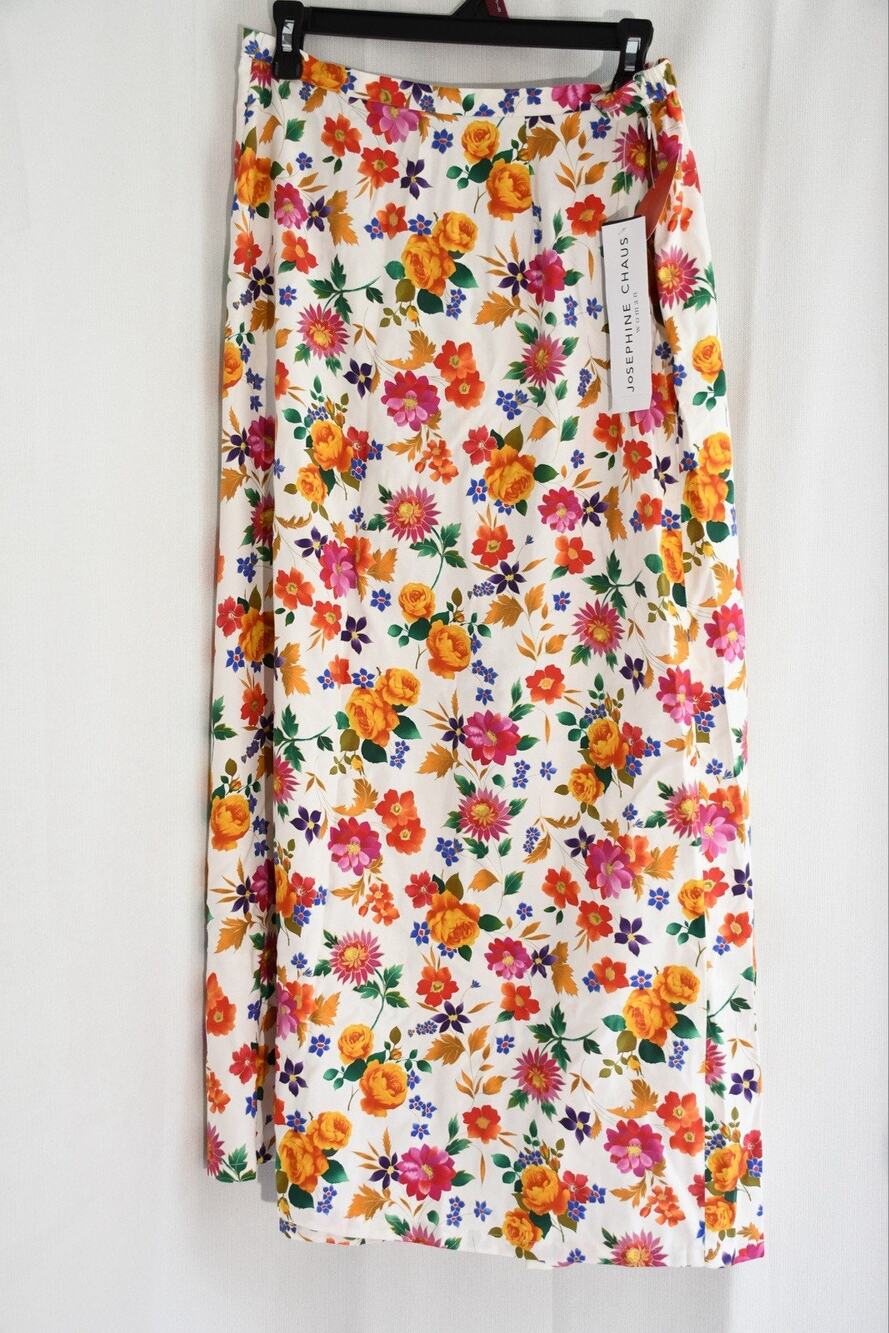 JOSEPHINE CHAUS Vintage 100% Silk Pink Floral A Line Skirt Size 14W READ